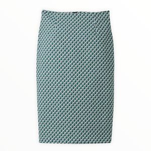 Boden Teal and Cream Patterned Pencil Skirt